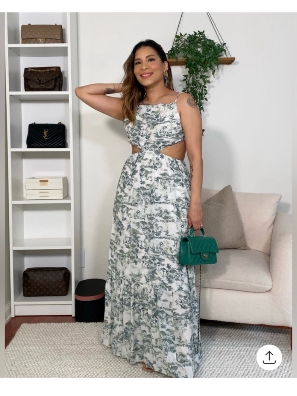 Abercrombie & Fitch White and Green Backless Maxi Dress